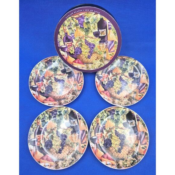 SBCD Deborah K Ellis Porcelain Canape Plates Wine Grapes 6" Set of 4 - Picture 6 of 11
